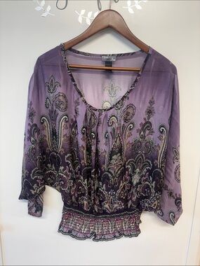 Poetry Lavender Purple Paisley Peasant Blouse